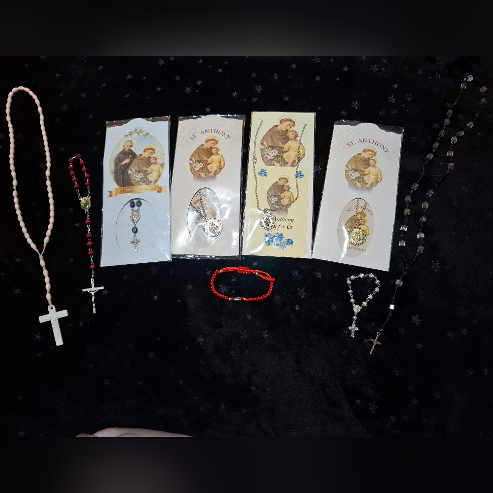 ✝️Religious Bundle Prayer Rosary Necklaces St Anthony Crucifix Jesus Cross - Picture 10 of 16